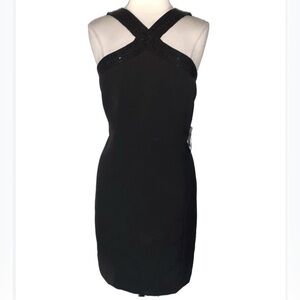 Laundry by Shelli Segal Beaded Criss Cross Halter Dress Black Size 4